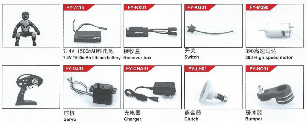 7.4 V 1500 mah lithium battery- lithiová baterie Receiver box- box přijímače Switch- vypínač 390 high