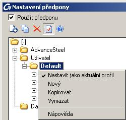 Obrázek 253: Nastavení předpony dialogový panel Pro různé zakázky lze nastavit různé profily. Preferovaný profil by měl být nastaven jako aktuální.