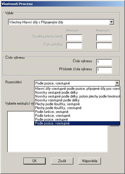 Vedle Výběru je možné specifikovat i třídění. Zvolte výběr a zmáčkněte <OK>. Detaily budou vygenerovány a rozmístěny do výkresů.