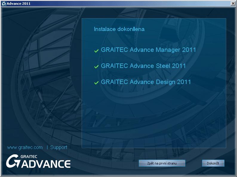 Poznámka: Pokud je již nainstalována předchozí verze Advance, vyberte pro instalaci jinou složku. Obrázek 7: Výběr komponent instalace a jazykové verze 7.