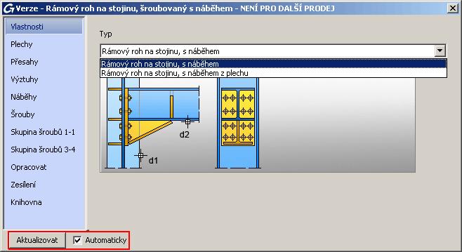 Obrázek 196: Varování okno pro styky Potom bude styk vložen a také bude otevřen dialog, který obsahuje grafické vysvětlení dostupných parametrů. Listy v dialogu Styku jsou různé podle typu styku.