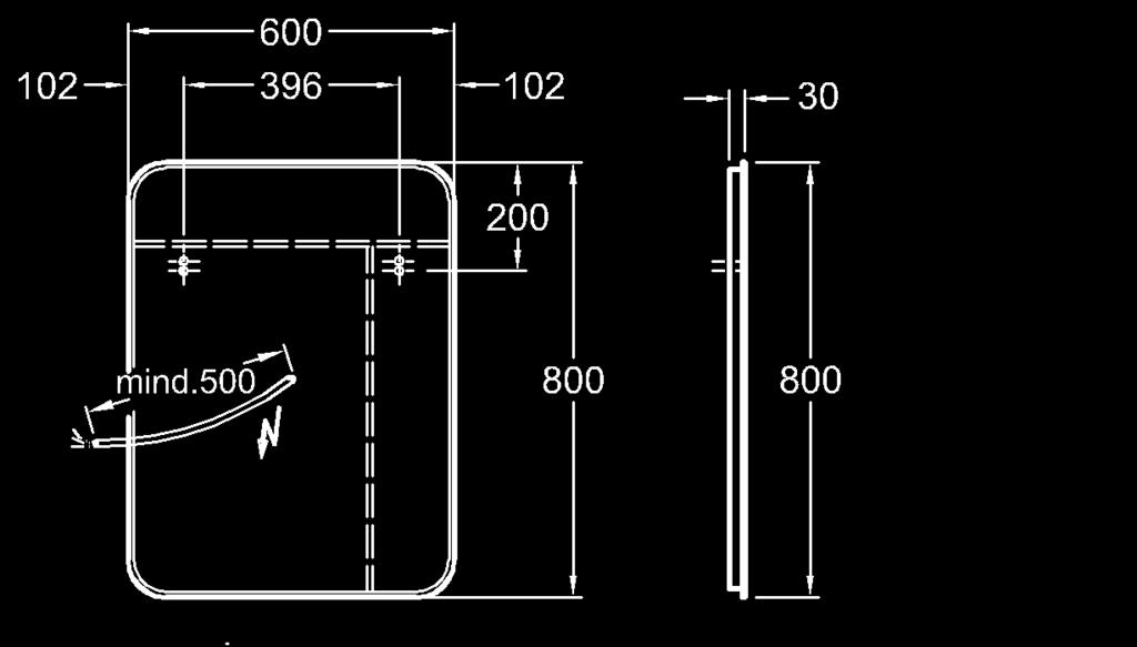 Zrkadlo s osvetlením 60 x 80 x 3 cm LED 37 W/4000 K (+/-