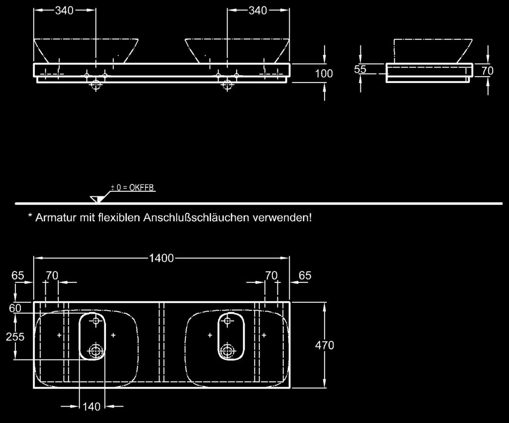 montážnych konzol kombinovateľné s 2 umývadlami na dosku 60 cm,