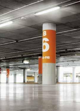 Parkovací / podzemní garáž Senzorová svítidla 19 K bezpečnému osvícení parkoviště musí být použita silná svítidla, která spotřebují mnoho energie.