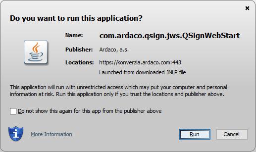 Ponechajte označenú voľbu Otvoriť pomocou so zvolenou aplikáciou Java(TM) Web Start Launcher. POZNÁMKA: Ak v ponuke taká možnosť nebude, zvoľte Iné... a v nasledovnom okne stlačte Prehľadávať.