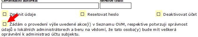 Po zaškrtnutí políčka Žádám o zrušení správy mého subjektu externími administrátory... se pokračuje kapitolou 3.