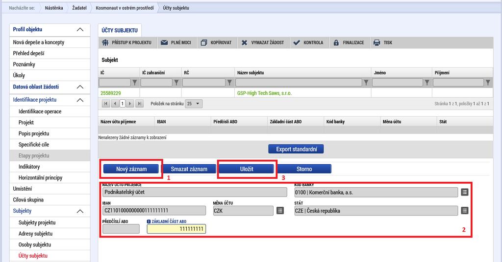 Osoby subjektu přidáte prostřednictvím prokliku tlačítka Nový záznam, vyplní se Jméno, Příjmení, Mobil a Email a současně se zatrhne checkbox Hlavní kontaktní osoba a/nebo Statutární