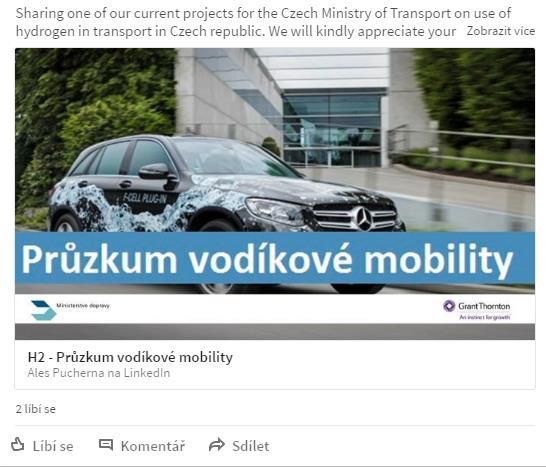 Průzkum Dotazníkové šetření na téma Využití vodíkového u v dopravě v ČR Průzkum realizován od - do: 9. 1. 20