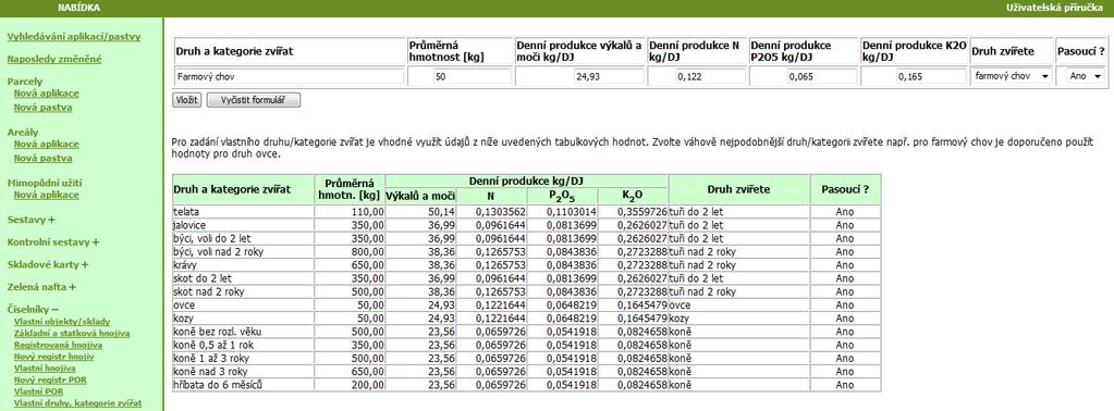 Kapitola č. 7 - Zadávání formulářů pastev 7.