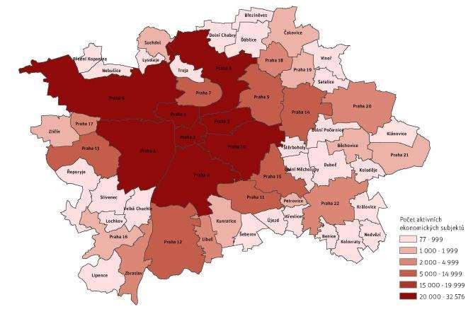 ÚAP IPR počet aktivních ekonomických subjektů V centru Prahy soustředěna