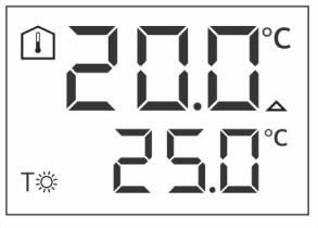 Displej Digitální displej zobrazuje aktuální prostorovou teplotu a nastavenou žádanou teplotu.