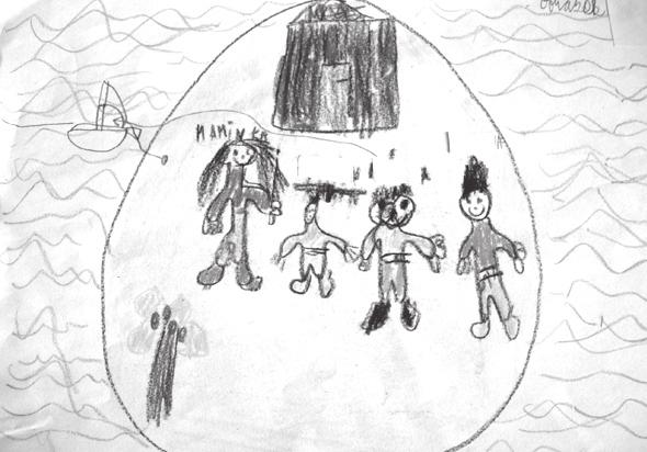 2. Při práci s dětmi a jejich rodinami často pracujeme s kresbou. Jednou z možných technik je i kresba Ostrova rodiny.