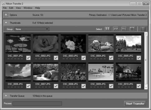 3 Klepněte na tlačítko Start Transfer (Spustit přenos). Ve výchozím nastavení se do počítače zkopírují všechny snímky na paměťové kartě.