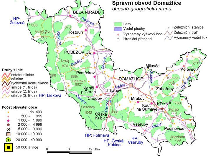 Obrázek č. 2. Obecně geografická mapa správního obvodu obce s rozšířenou působností Domažlice Zdroj: Český statistický úřad Tato studie řešeného území Domažlicka zahrnuje 40 obcí ORP Domažlice.