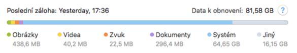 Karta Záloha Po vytvoření zálohy můžete zobrazit statistiku typů zálohovaných souborů: Ukažte na barevný segment a zobrazte počet souborů a celkovou velikosti každé kategorie dat: Obrázky Video