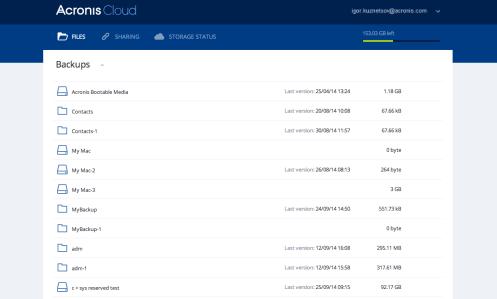 1. Ve webovém prohlížeči přejděte na stránku https://www.acronis.com/my/online-backup/webrestore/. 2. Přihlaste se k účtu Acronis. Ve webovém prohlížeči se otevře webová aplikace.