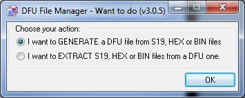 Postup nahrání pro F042 pomocí DFU Nejdříve je třeba vygenerovat dfu soubor ze staženého bin souboru.