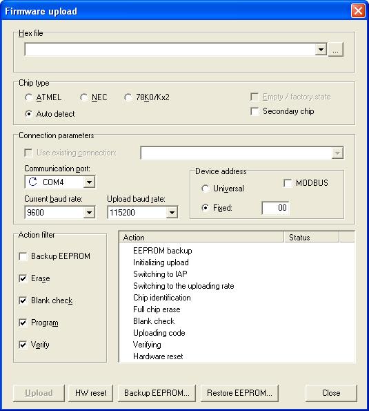 Aktualizace firmware přístrojů nebo (pokud existuje on-line připojení daného přístroje) b) v okně Správa připojení klikněte pravým tlačítkem na zástupce on-line připojení přístroje a