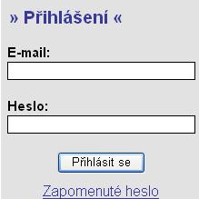 V pravé části obrazovky je umístěn panel >> Přihlášení <<. Tento panel slouží pro standardní přihlášení již zaregistrovaného uživatele.