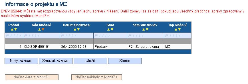 Příjemce pak musí počkat, až poskytovatel podpory zadministruje poslední předanou MZ a až pak budete moci založit další MZ.