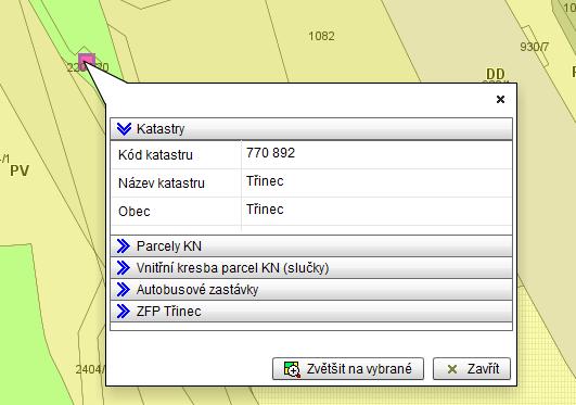 3. Informace o objektech ve všech vrstvách úprava V okně vyvolaném nástrojem Informace o