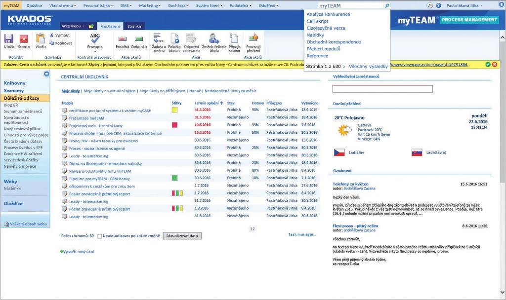 ÚKOLY, INFORMACE A PROCESY NA JEDNOM MÍSTĚ Řešení