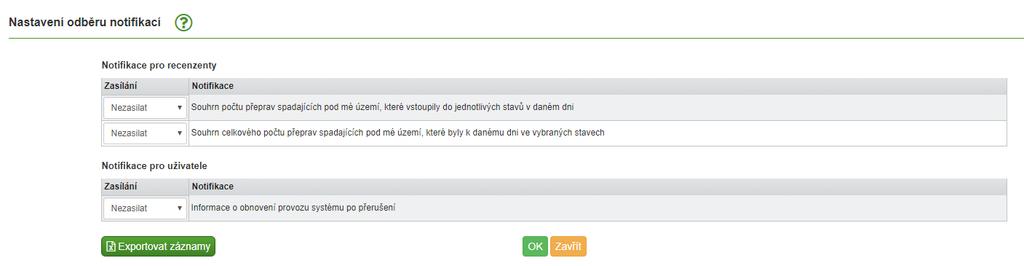 Notifikace Menu Notifikace je určeno k nastavení odběru notifikací. Notifikace dorazí adresátovi, nebo skupině adresátů (dle nastavení) e-mailem.