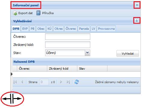 6 Panel popisných údajů V pravé části obrazovky jsou zobrazovány popisné údaje. V horní části je umožněno vyhledávání.