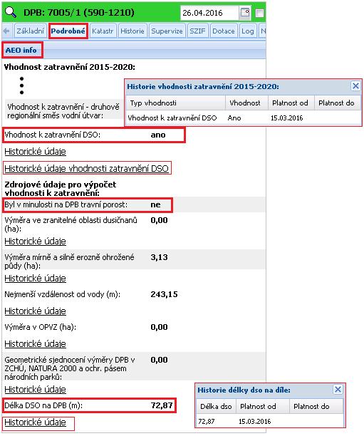 Obrázek 64 Vhodnost k zatravnění DSO na detailu DPB Údaje jsou prezentovány k datu uvedenému v záhlaví DPB.