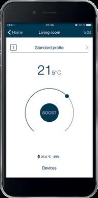 Operace, jako nastavování požadované teploty v místnosti nebo konfigurování vytápěcích profilů, jsou zprostředkovány skrz dotykový displej chytrého telefonu.