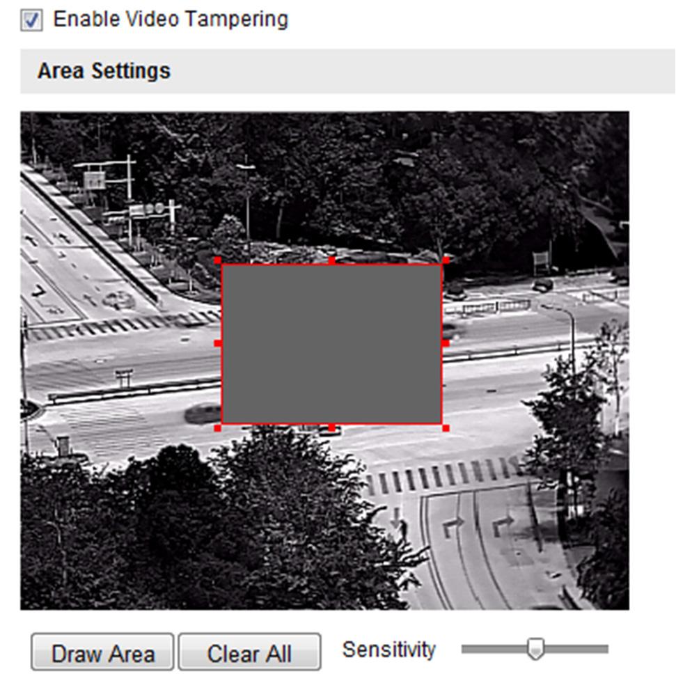 Obrázek 5 41 Alarm neoprávněné manipulace s videem 2. Zaškrtnutím zaškrtávacího políčka Enable Video Tampering povolte funkci detekce neoprávněné manipulace s videem. 3.