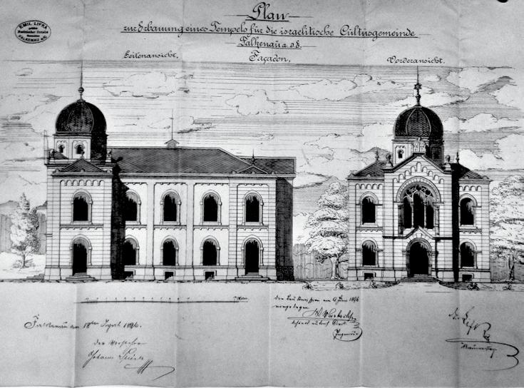 V dubnu 1896 vypracoval význačný sokolovský stavitel Emil Lifka po konzultaci s židovskou obcí a vídeňským architektem Maxem Fleischerem, který měl zkušenosti s výstavbou těchto svatostánků v Českých