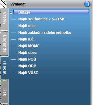 Zároveň se po vyhledání daného místa objeví následující odkaz s výpisem souřadnic: Obrázek 31: Odkaz pro návrat na vyhledané místo Tímto odkazem je možné zobrazit náhled vyhledaného prvku, případně