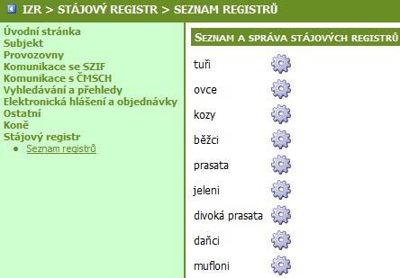 2. Založení, ukončení stájového registru 2.1. Kde SR v systému najdu?