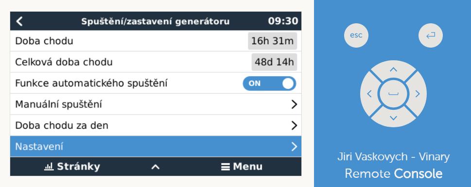 Spuštění/zastavení generátoru - Nastavení Nastavení