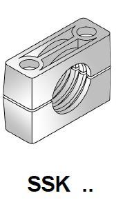 Příklad objednání: SR 1 02 20 PP (Kompletní držák v těžké řadě, pro jednu trubku, vnější průměr trubky 20, materiál těla držáku Polypropylen).