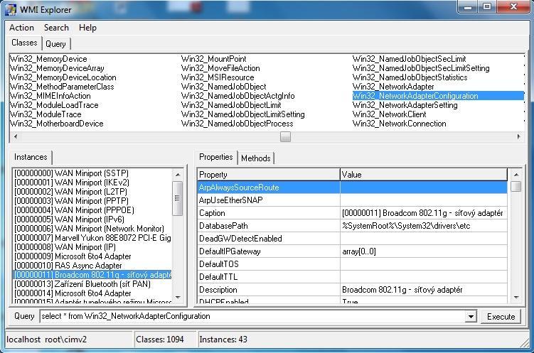 s komponentami. Na obrázku 3.2. je uvedena ukázka získávání systémových informací pomocí programu WMI Explorer.