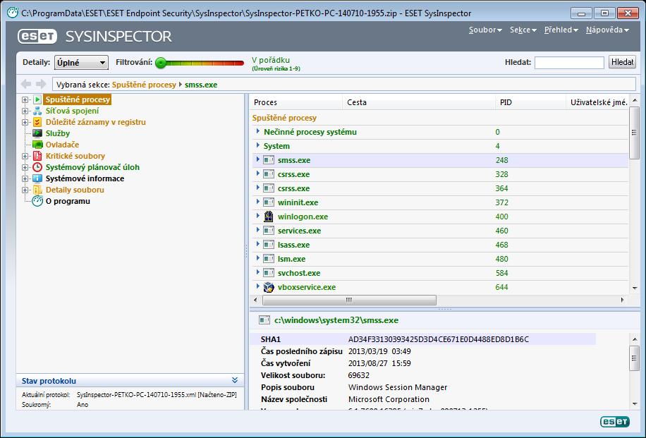 5.5.1.1 Spuštění programu ESET SysInspector Pro spuštění programu ESET SysInspector klikněte na soubor SysInspector.exe, který jste stáhli z webových stránek společnosti ESET.