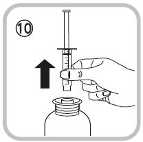 Liek môžete vypiť jedným z dvoch spôsobov: vyprázdnite obsah perorálnej striekačky do malého množstva vody stlačením piestu až po spodok perorálnej striekačky (obrázok 11) potom musíte vypiť všetku