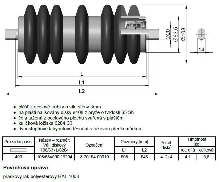 HLAVNÍ ČÁSTI PÁSOVÉHO DOPRAVNÍKU 2.4 BUBNY Obr. 10 Technické parametry diskového válečku TRANSROLL [11] Bubny pásových dopravníků jsou buď lité nebo svařované.
