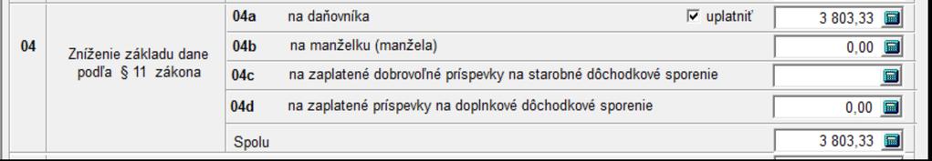 Riadok 02 sa týka lekára, zubného lekára, sestry alebo pôrodnej asistentky Riadok 04 zníženie základu dane 04a na daňovníka: nárok má každý okrem starobných dôchodcov.