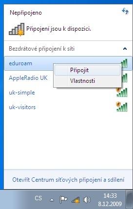 Zadejte svoje uživatelské jméno včetně realmu (domény) a heslo pro eduroam. Neopisujte příklad!