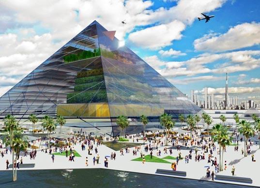 Zelená architektura Vize budoucnosti Jak bude vypadat zemědělství v roce 2060? Podle profesora Erica Ellingsena jako gigantická pyramidová farma na okraji města.