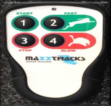 Dálkové ovládání (Maxxtracks, 2015) Funkce tlačítek: 1 - START - spuštění jízdního povrchu. 2 - FAST - zrychlení jízdního povrchu. 3 - STOP - zastavení jízdního povrchu.