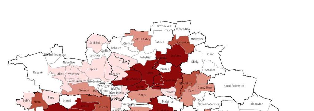 Lokalizace aktuálních developerských projektů (2017) podle správních obvodů a