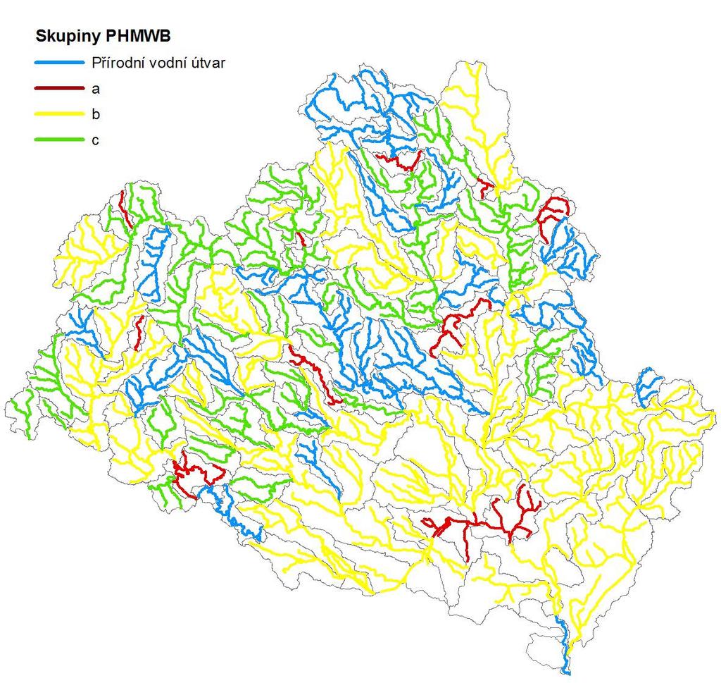 Celkově jsou v oblasti povodí Dyje počty předběžně vymezených vodních útvarů v jednotlivých skupinách následující: vodních útvarů celkem 130 z toho předběžně