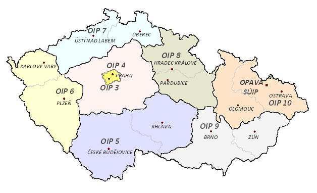 Oblastní inspektoráty (dislokace a akční teritorium) Každý oblastní inspektorát práce ve své činnosti pokrývá (s výjimkou hlavního města Prahy a Středočeského kraje) celkem dva kraje (NUTS II)1.
