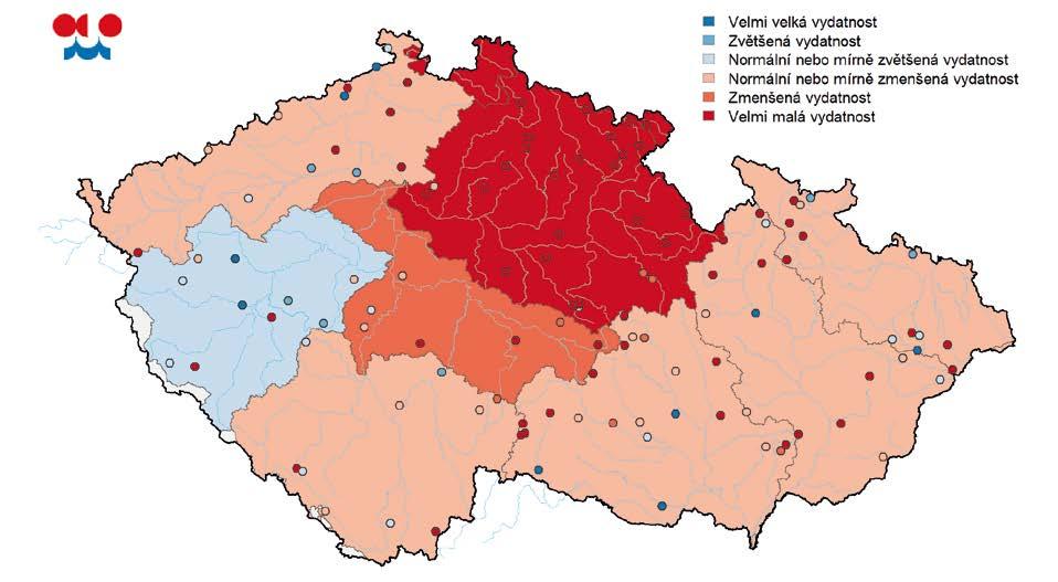 HYDROLOGICKÁ SITUACE V ROCE 2016 HYDROLOGICAL SITUATION IN 2016 Průměrný srážkový úhrn pozorovaný na území České republiky v roce 2016 byl blízký dlouhodobému normálu dosáhl 637 mm, což odpovídá 95 %