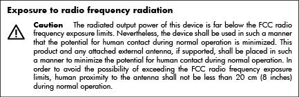 Zákonná upozornění pro bezdrátové produkty Tato část obsahuje informace o předpisech týkajících se bezdrátových produktů: Vystavení radiaci na rádiové frekvenci Poznámka pro uživatele v Brazílii