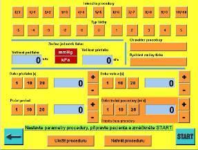 Sestavený uživatelský program s parametry podtlak 11 kpa / přetlak + 7 kpa; doba přetlaku 25 sekund, doba podtlaku 15 sekund ; charakter procedury nárazový ; změny tlaku rychlé;